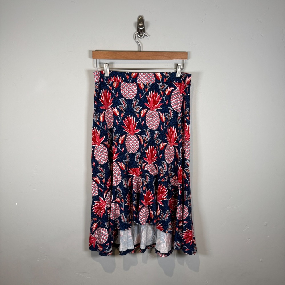Boden‎ Milos Skirt Size 8P Petite Midi Pineapple Hi Low Tropical Stretch Floral